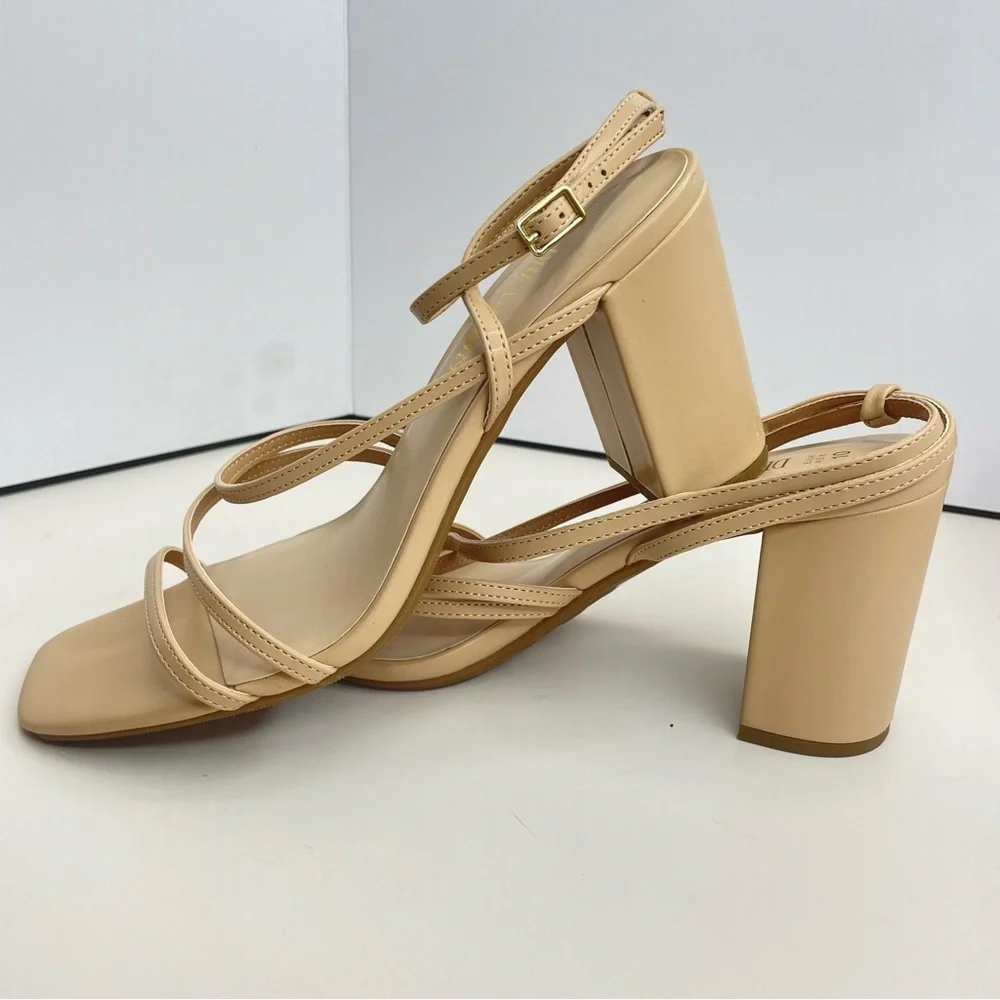 Dream Pairs Women Beige Strappy Block Heel Square Toe Sandals SDHS2428W Size 10 - Picture 2 of 8